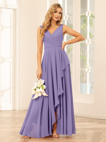 Forme Princesse Col V Asymétrique Robes de demoiselle d'honneur avec Volants