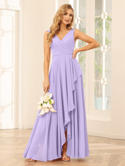 Forme Princesse Col V Asymétrique Robes de demoiselle d'honneur avec Volants