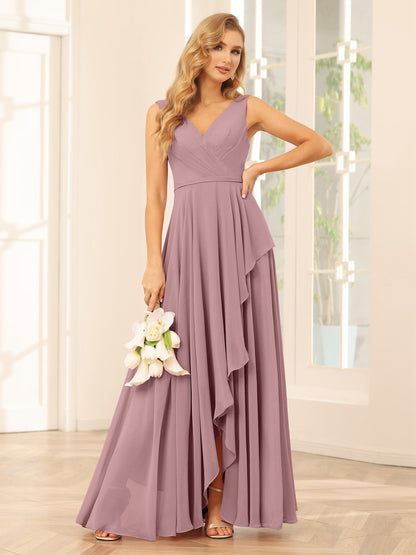 Forme Princesse Col V Asymétrique Robes de demoiselle d'honneur avec Volants