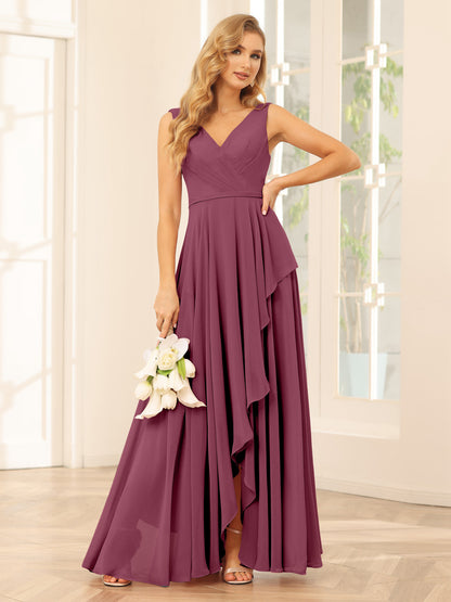 Forme Princesse Col V Asymétrique Robes de demoiselle d'honneur avec Volants