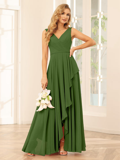 Forme Princesse Col V Asymétrique Robes de demoiselle d'honneur avec Volants
