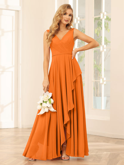 Forme Princesse Col V Asymétrique Robes de demoiselle d'honneur avec Volants