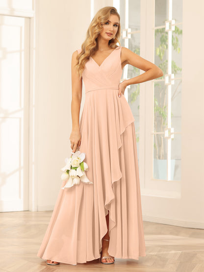 Forme Princesse Col V Asymétrique Robes de demoiselle d'honneur avec Volants