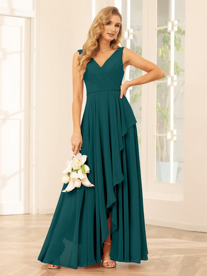 Forme Princesse Col V Asymétrique Robes de demoiselle d'honneur avec Volants