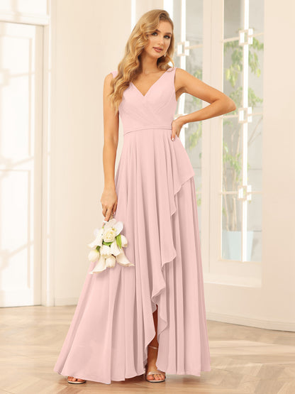 Forme Princesse Col V Asymétrique Robes de demoiselle d'honneur avec Volants