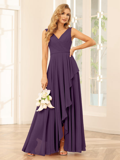 Forme Princesse Col V Asymétrique Robes de demoiselle d'honneur avec Volants