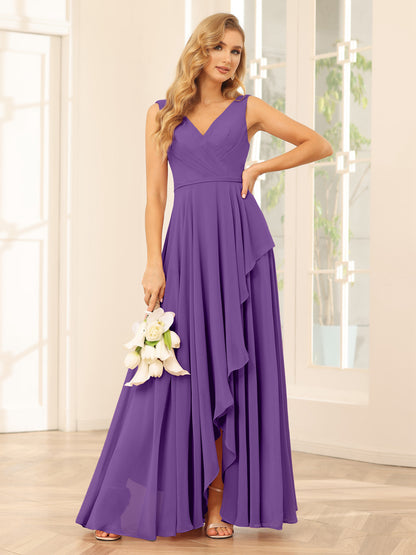 Forme Princesse Col V Asymétrique Robes de demoiselle d'honneur avec Volants