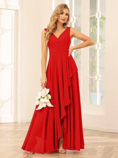 Forme Princesse Col V Asymétrique Robes de demoiselle d'honneur avec Volants