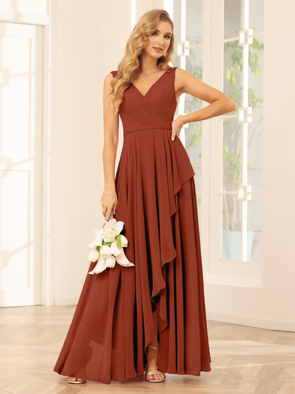 Forme Princesse Col V Asymétrique Robes de demoiselle d'honneur avec Volants