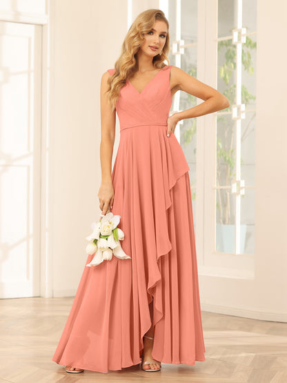 Forme Princesse Col V Asymétrique Robes de demoiselle d'honneur avec Volants