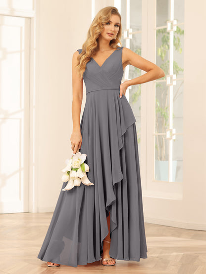 Forme Princesse Col V Asymétrique Robes de demoiselle d'honneur avec Volants