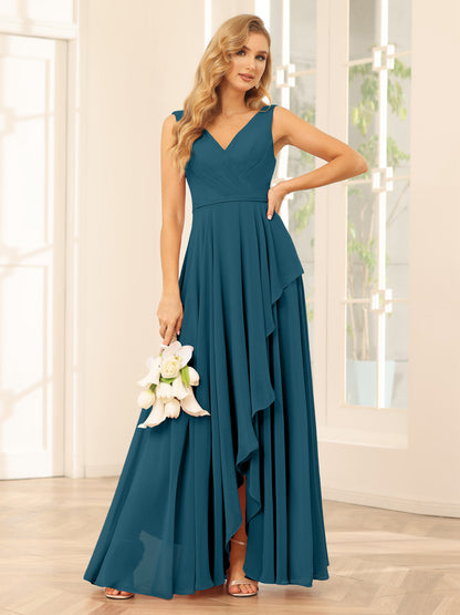 Forme Princesse Col V Asymétrique Robes de demoiselle d'honneur avec Volants