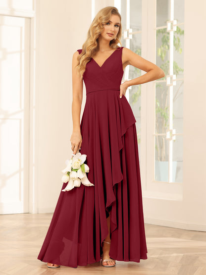 Forme Princesse Col V Asymétrique Robes de demoiselle d'honneur avec Volants