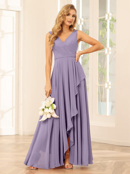 Forme Princesse Col V Asymétrique Robes de demoiselle d'honneur avec Volants