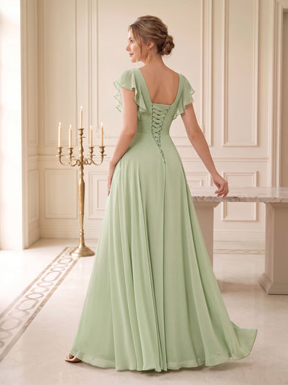 Robes de mariée trapèze/princesse, col V, volants
