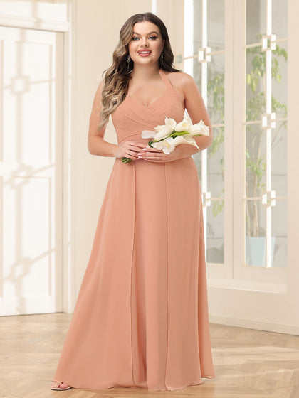 Robe de Demoiselled'Honneur Longue Grande Taille, Coupe A-Line/Princesse, Dos Nu avec Fente Latérale