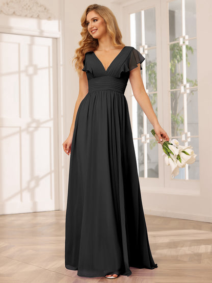 Forme Princesse Col V Longue Robes de demoiselle d'honneur avec Côté fendu