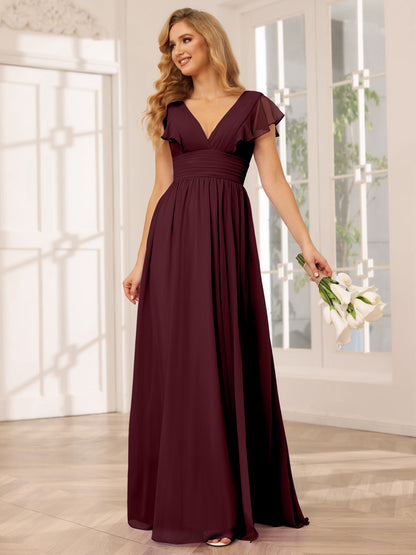 Forme Princesse Col V Longue Robes de demoiselle d'honneur avec Côté fendu