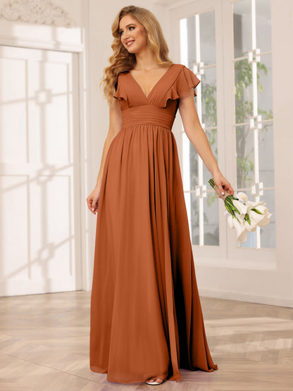 Forme Princesse Col V Longue Robes de demoiselle d'honneur avec Côté fendu
