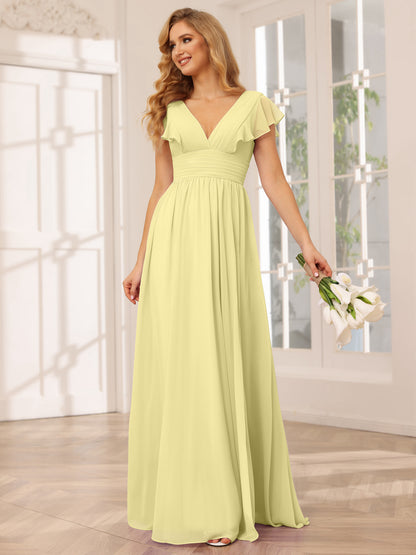 Forme Princesse Col V Longue Robes de demoiselle d'honneur avec Côté fendu