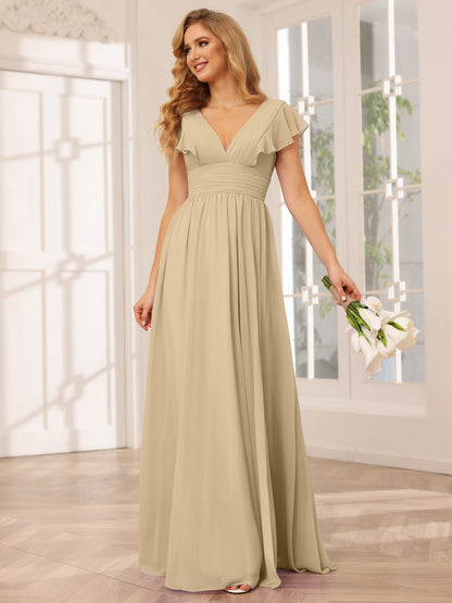 Forme Princesse Col V Longue Robes de demoiselle d'honneur avec Côté fendu