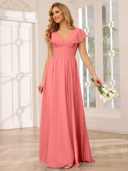 Forme Princesse Col V Longue Robes de demoiselle d'honneur avec Côté fendu