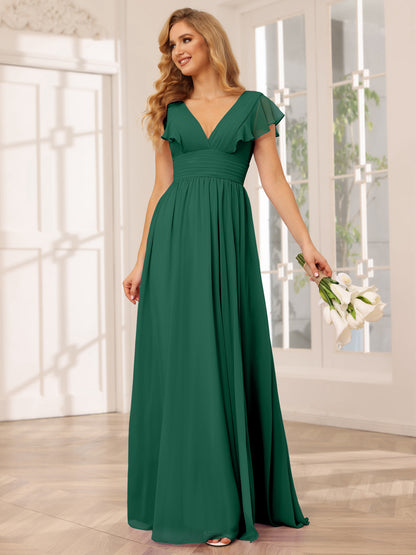 Forme Princesse Col V Longue Robes de demoiselle d'honneur avec Côté fendu