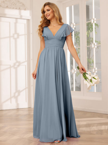 Forme Princesse Col V Longue Robes de demoiselle d'honneur avec Côté fendu