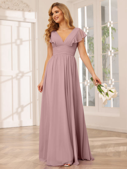 Forme Princesse Col V Longue Robes de demoiselle d'honneur avec Côté fendu