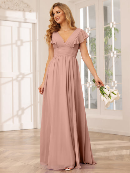 Forme Princesse Col V Longue Robes de demoiselle d'honneur avec Côté fendu