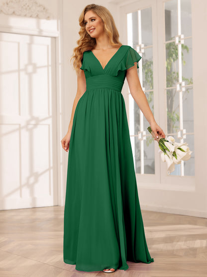 Forme Princesse Col V Longue Robes de demoiselle d'honneur avec Côté fendu