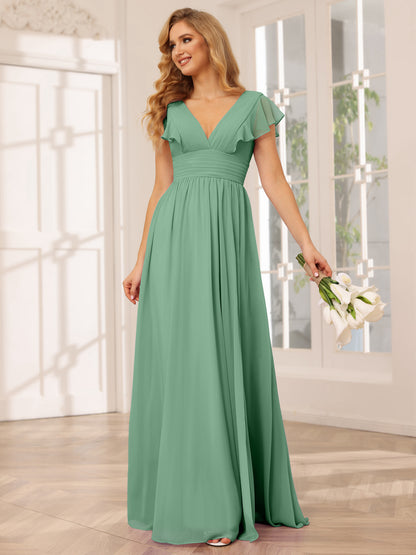Forme Princesse Col V Longue Robes de demoiselle d'honneur avec Côté fendu