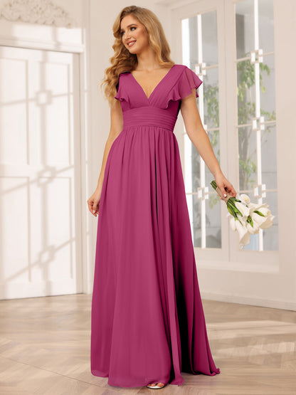 Forme Princesse Col V Longue Robes de demoiselle d'honneur avec Côté fendu
