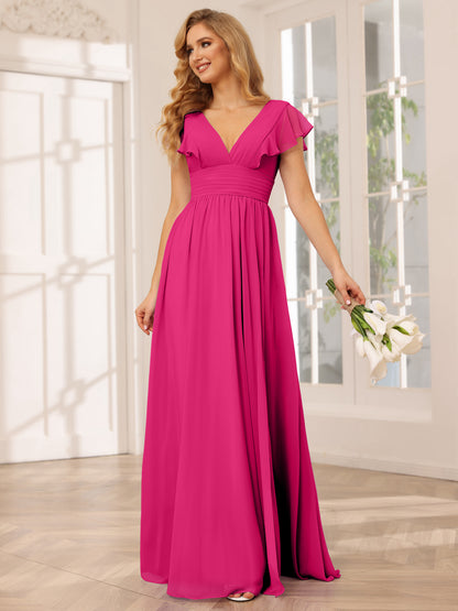 Forme Princesse Col V Longue Robes de demoiselle d'honneur avec Côté fendu
