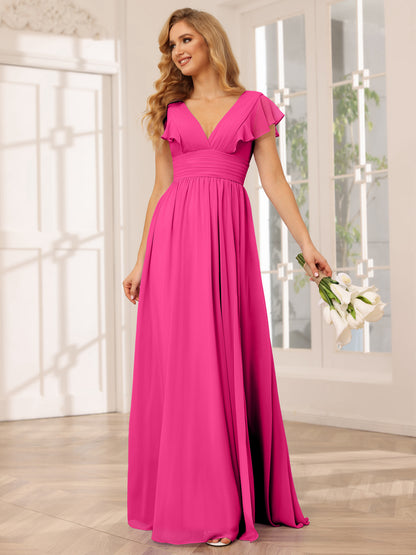 Forme Princesse Col V Longue Robes de demoiselle d'honneur avec Côté fendu