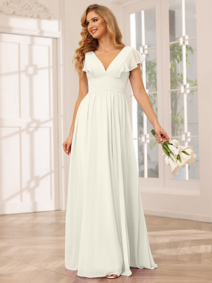 Forme Princesse Col V Longue Robes de demoiselle d'honneur avec Côté fendu