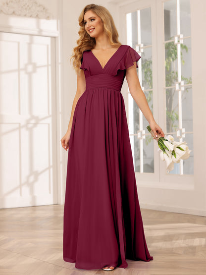 Forme Princesse Col V Longue Robes de demoiselle d'honneur avec Côté fendu