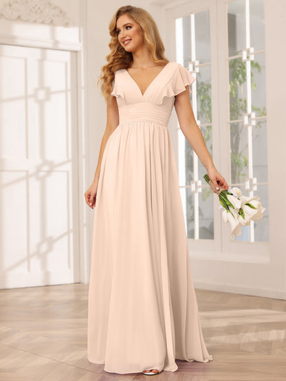 Forme Princesse Col V Longue Robes de demoiselle d'honneur avec Côté fendu