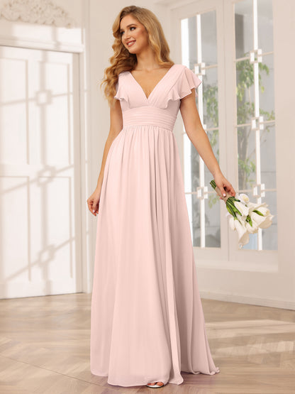 Forme Princesse Col V Longue Robes de demoiselle d'honneur avec Côté fendu