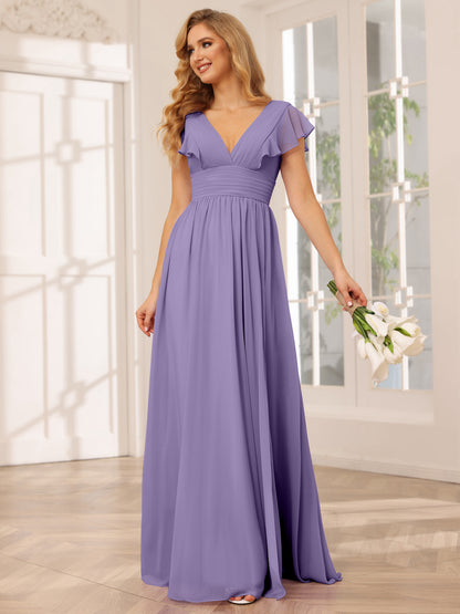 Forme Princesse Col V Longue Robes de demoiselle d'honneur avec Côté fendu