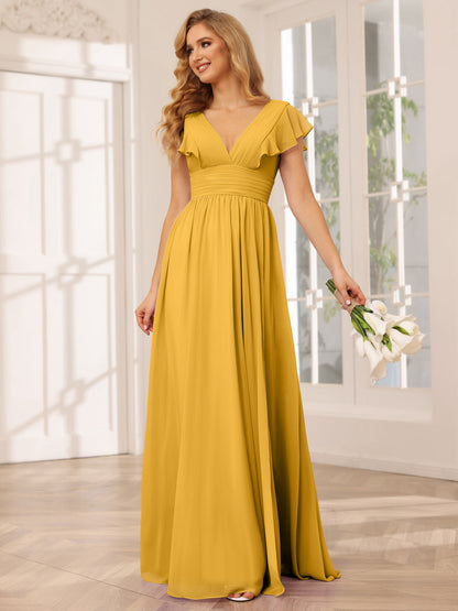 Forme Princesse Col V Longue Robes de demoiselle d'honneur avec Côté fendu