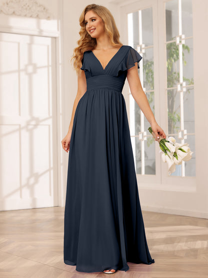 Forme Princesse Col V Longue Robes de demoiselle d'honneur avec Côté fendu