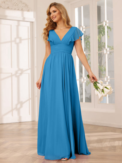 Forme Princesse Col V Longue Robes de demoiselle d'honneur avec Côté fendu