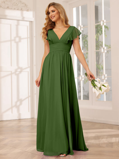 Forme Princesse Col V Longue Robes de demoiselle d'honneur avec Côté fendu
