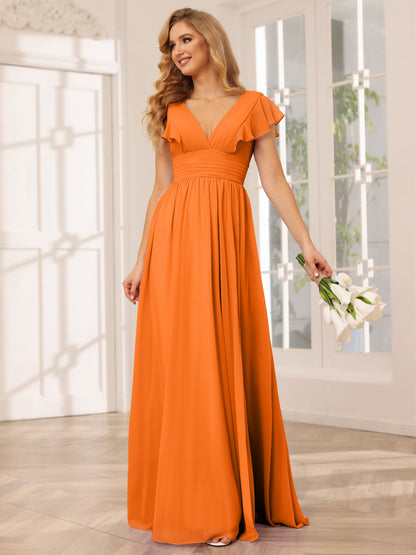 Forme Princesse Col V Longue Robes de demoiselle d'honneur avec Côté fendu