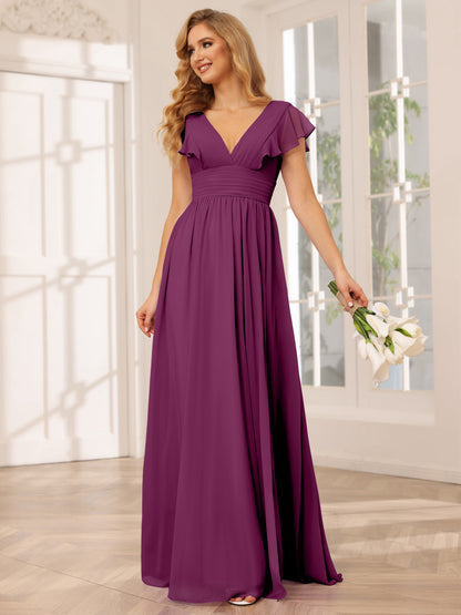 Forme Princesse Col V Longue Robes de demoiselle d'honneur avec Côté fendu
