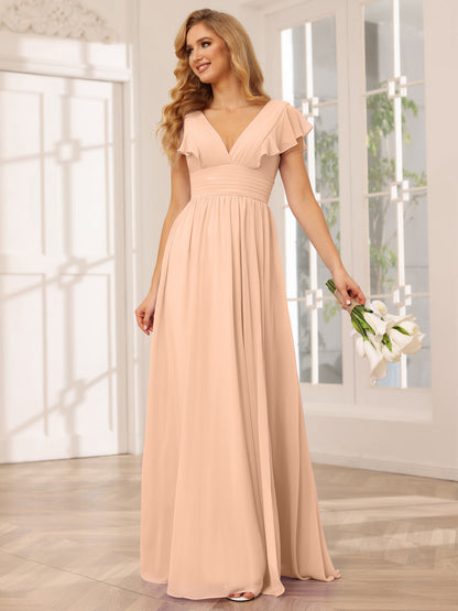 Forme Princesse Col V Longue Robes de demoiselle d'honneur avec Côté fendu