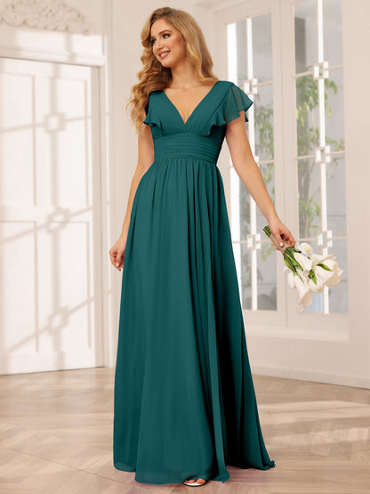 Forme Princesse Col V Longue Robes de demoiselle d'honneur avec Côté fendu