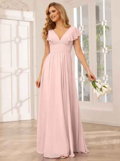 Forme Princesse Col V Longue Robes de demoiselle d'honneur avec Côté fendu