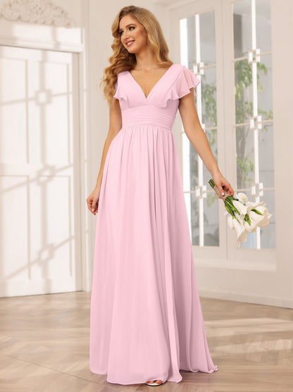 Forme Princesse Col V Longue Robes de demoiselle d'honneur avec Côté fendu
